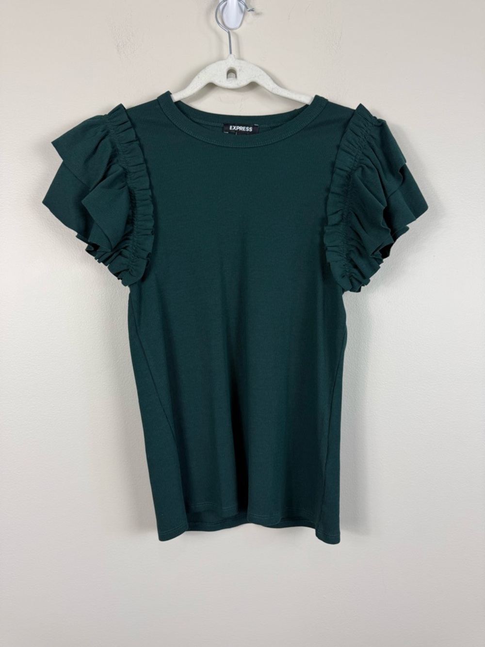 Express Dark Green Ruffle Sleeve Tee